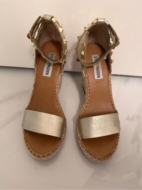 Steve Madden Metallic Gold Studded Espadrille Wedge Sandals